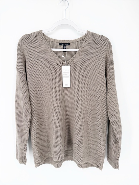 Eileen Fisher Sweaters - NWT Eileen Fisher Organic Cotton Open Knit Pullover V Neck Sweater Gray Medium